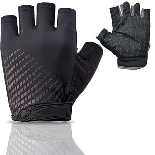 Image of UROCK Microfiber Breathable Cycling Gloves for Men & Women, Half Finger Cycling Gloves, Perfect Bike Riding Gloves, Sports Gym Gloves (Black, L)