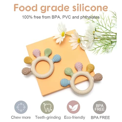 Image of CHICAGOZONE Premium Baby Silicone Teether Ring Toy - BPA Free Soft Teething Toy for Infants, Multi-Texture Sensory Chew Toy, Easy Grip Teether for Babies 3-12 Months, Cute Animal Design (Multicolor) (ZOO TOUCH RING)