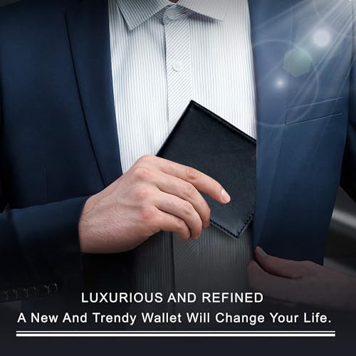 Genuine Leather Mens Wallet RFID Protection Nine Business card holder Slots, Slim Wallet for Men with Coin And Hidden Currency Compartment (Black)4