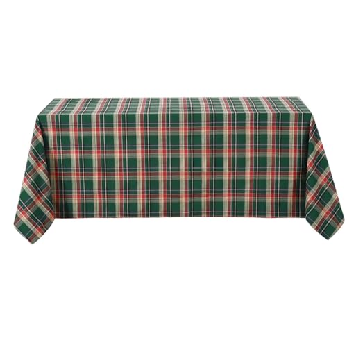 Mantel de Navidad retro a cuadros, mantel redondo de tela, mantel de picnic al aire libre, festival, boda, Navidad, comedor, mantel con ganchos (B, talla única)