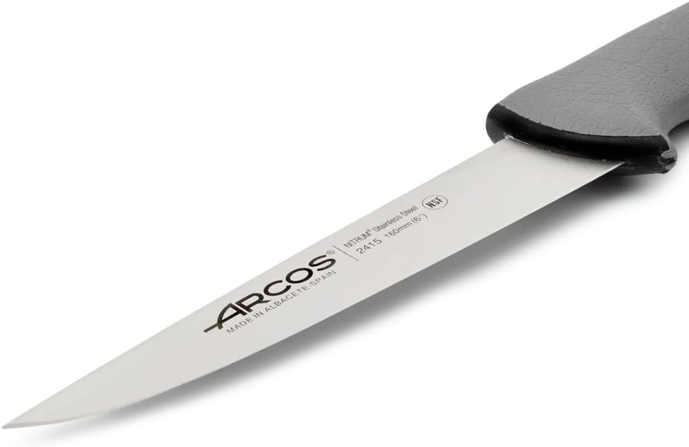 ARCOS Butcher Knife 6 Inch Nitrum Stainless Steel and 160 mm blade. Professional Cooking Knife For Cutting Meat, Fish and Vegetables. Ergonomic Polyoxymethylene Handle. Series Colour-Prof. Color Grey.