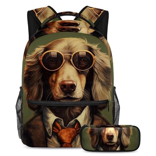 Cartable grande capacité ado sac à dos voyage avec trousse chien cool Large