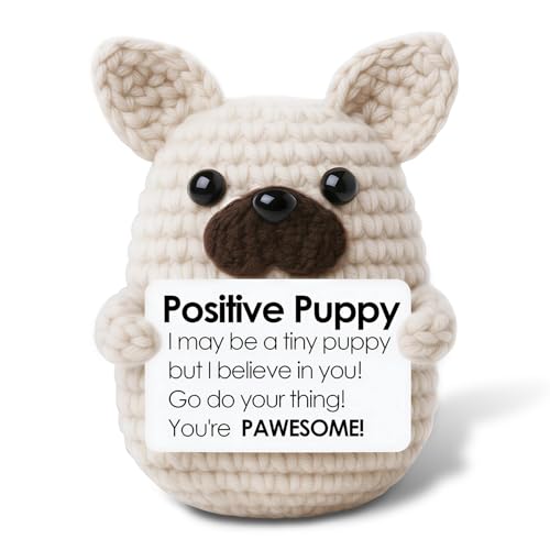 Yoljun Regalos positivos para perros, peluches de ganchillo para perros, regalo de apoyo emocional con tarjeta, suave apoyo emocional antiestrés, regalos divertidos para mujeres y amigos