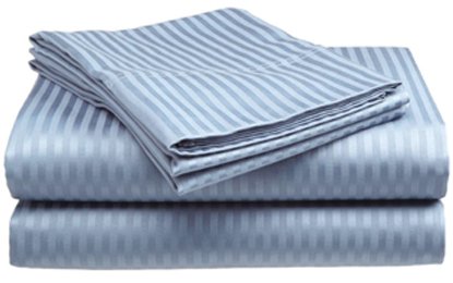 Crystal Trading 4-Piece Bed Sheet Set - Dobby Stripe - 100% Cotton Sateen - 300 Thread Count