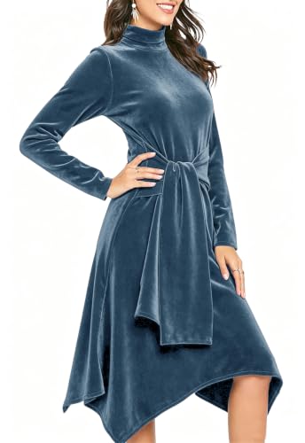 Image of Jayscreate Women's 2023 Long Sleeve Sweater Dress Fall Winter Midi Tie Front Knit High Waist Business Casual Dress