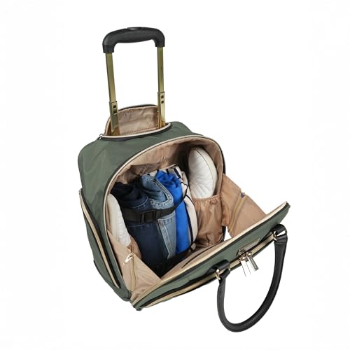 Image of Kenneth Cole REACTION Chelsea 2-Piece Bundle - 17 inch 4-Wheel Spinner Underseat Carry-On Luggage & Matching 15 inch Laptop Backpack, Olive