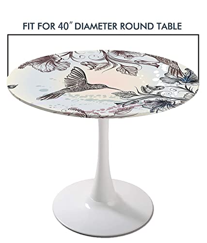 Igoga Sports F36-YXSBZB-D130CM_FBM-05 Flowers Fitted Round Tablecloth Hummingbird Table Cover thumb #4