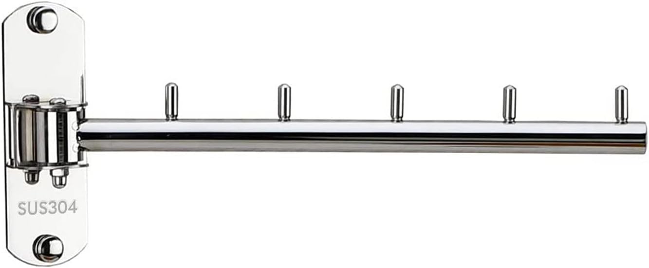 Folding Wall Mounted Clothes Hanger Rack with Swing Arm Stainless Steel Heavy Duty Coat Hook for Bathroom, Bedroom, Laundry Room- Silver