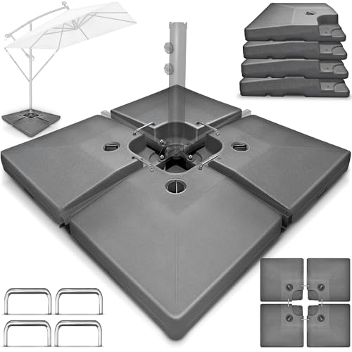 tillvex Soporte para sombrilla de 90 l/120 kg, 4 Piezas, Incluye Conector de Metal, Peso de la sombrilla rellenable con Agua o Arena, Resistente a la Intemperie