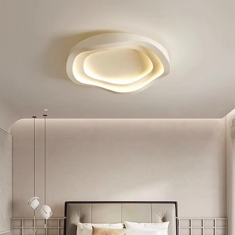 Image of Organic Layered Pebble LED Ceiling Light, Modern Designer Ceiling Lamp with Layered Oval Ring Design for Bedroom, Living Room, Hall & Home Decor|White