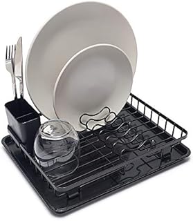 simplywire  Compact Dish Drainer  Plate Drying Rack with Drip Tray & Cutlery Basket  Small - Black