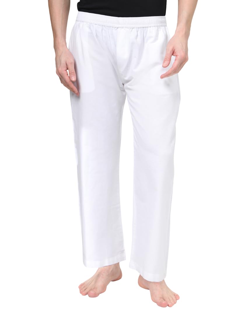 neudis Men’s Solid White Cotton Lounge Pant | Relaxed Fit Elastic Waist Pajama for Men-picture-39