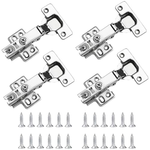 4Pcs Modern Steel Cabinet Hinges with Soft Close, Full Overlay Mute, Cupboard Door Hinge and Cupboard Hinge for Kitchen, Bathroom, Bedroom and More