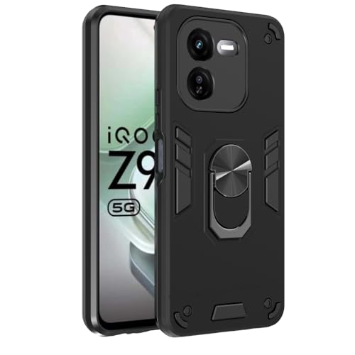 Image of Armor iQOO Z9x 5G Defender Case | Rotating Ring Holder & Kickstand in-Built | Military Grade Armor | 360 Degree Protection Back Cover for iQOO Z9x 5G / Y37 Pro 5G / Y37 Pro 5G (Black)
