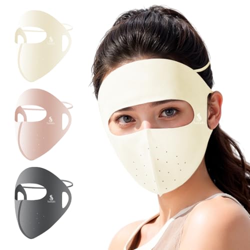 Image of SANNIDHI Full Face Mask for Sun Protection, 3D Face Cover for Women Men, UPF 50+ Summer Face Mask for Women, Breathable Ice Silk Cooling Sun UV Masks for Biking, Driving (Reusable)