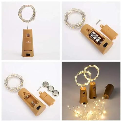 Image of Amster 20 LED Wine Bottle Cork Lights, Copper Wire String Lights (Warm White) - Battery Operated Decorative Fairy Lights for DIY, Diwali, Party, Wedding, Christmas, and Home Decor (Pack of 4)