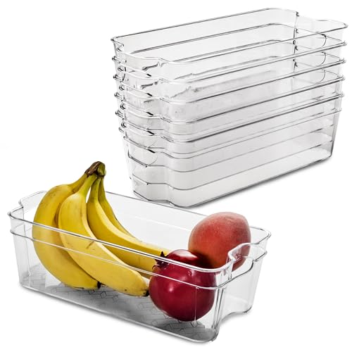 6 organizadores para frigorífico, 31 x 16 x 9,5 cm, transparentes, apilables, con asa, caja de almacenamiento, organizador de fridge, caja para frigorífico, sin BPA, despensa, cuarto de baño, armario