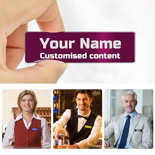 Image of Customize Name Tags Custom Metal Engraved Personalized Badge Pin Clip