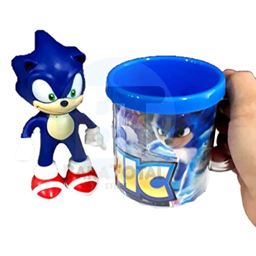 Boneco Sonic 16cm Sega Coleção + Caneca Azul 350ml