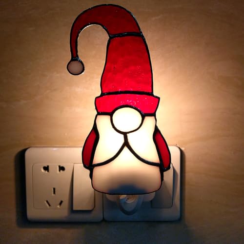 Image of CHEZBABY Stained Glass Night Light Plug into Wall Lamp Decorative Accent Nightlight for Hallway Bedroom Bathroom Kitchen Home Decor(Christmas Elf)