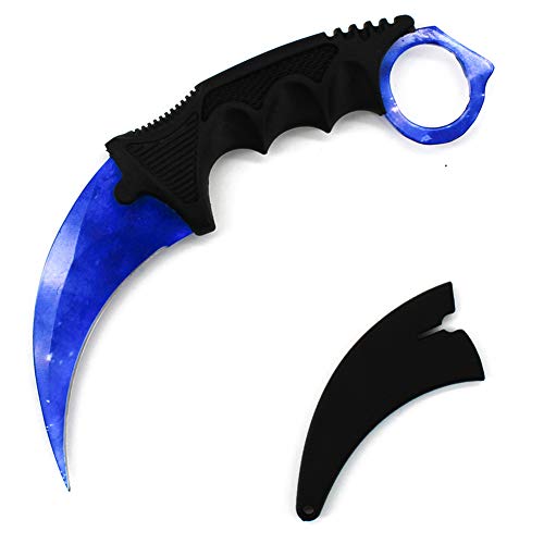 WeTop Karambit Knife, CS-GO for Hunting Camping Fishing Self Defenses and Field Survival, Stainless Steel Fixed Blade Tactical Knife with Sheath and Cord (Blue Sky).