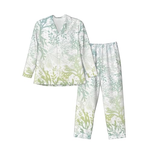 Pyjama à manches longues pour homme en bleu marine et imprimé algues vertes