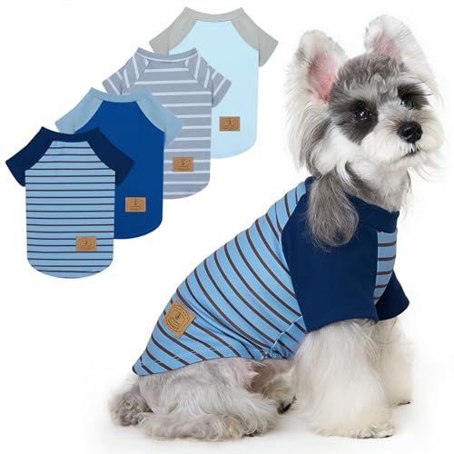 Image of XPUDAC 4 Pack Dog Sweaters Comfy Dog Clothes with Sleeves Puppy Shirts Pullover Pet Sweatshirt for Small Medium Large Dogs Boy Girl Doggy Outfits Cat Apparel, Blue, XS