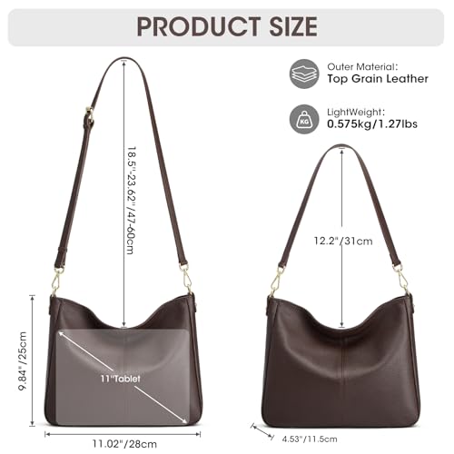 Image of Kattee Leather Purses, Hobo Crossbody Bag with 2 Straps | Soft pebbled leather hobo bag with 2 straps, roomy pockets, everyday style for work, shopping, travel, and outings.