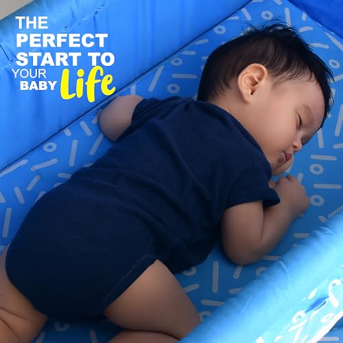 Image of Baby Cradle Swing with Polka Dot Pattern,Portable Foldable Design, Indoor Nursery Furniture (Blue 5)
