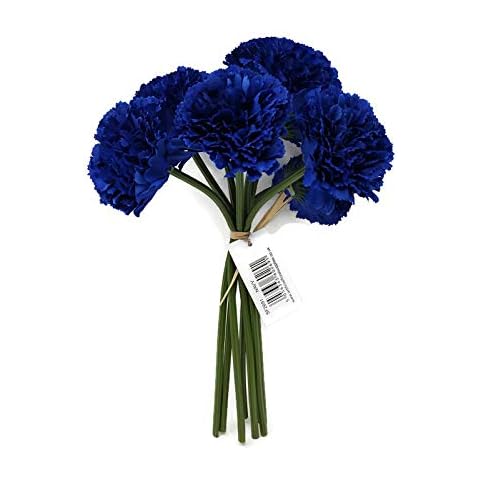 8 Head Artificial Carnation Flower Bunch x 24cm - Ivory Red Pink Navy or Royal Blue (Navy Blue) Cover