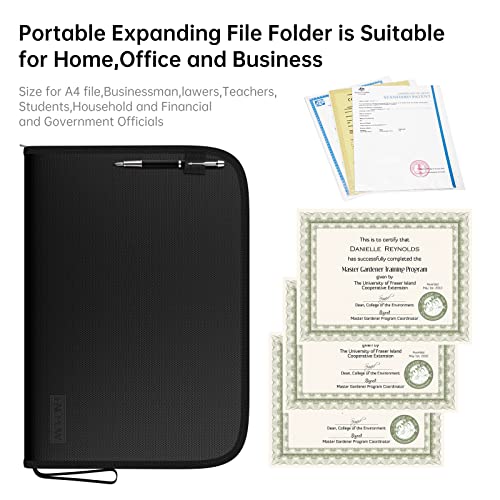 Engpow Expanding File Folder With Multi-Function Pockets,Fireproof File Organizer Accordion Document Organizer With Letter A4 Size Storage For Important Document,Money,Card,Usb,Passport,3-Pocket,Black #TOP6