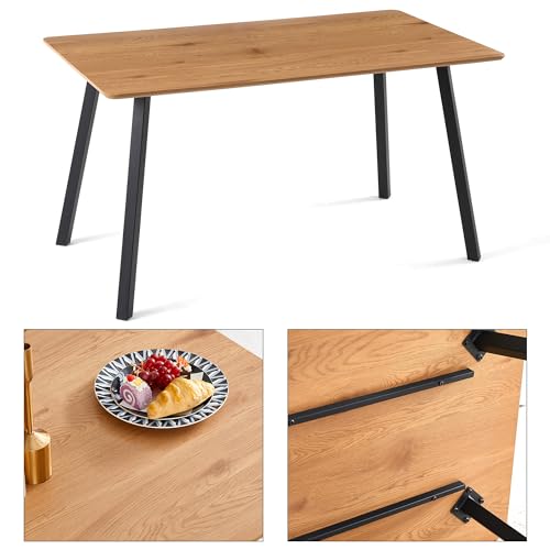 MAYIT 6-Person Solid Wood Kitchen Rectangular Dining Table, Indoor Outdoor Wood Dining Table, Easy Assembly, Solid Wood Kitchen Desk,350 Pound Capacity Legs - Natural