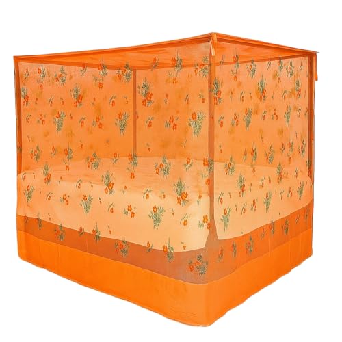 Image of Multicolor Soft Cotton Mosquito net Double Bed King Size | Pure Cotton Mosquito net (Printed-Orange, 6x7)