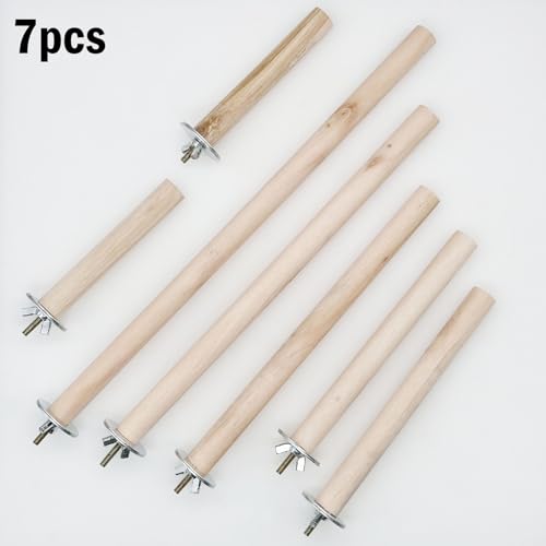 Image of Woohome 7 PCS Natural Wood Bird Perch Stand, 5 Size Bird Parrot Perch Stand Set, Wooden Parrot Perch Stand for Parrotlets Cockatiels Budgies Parakeets