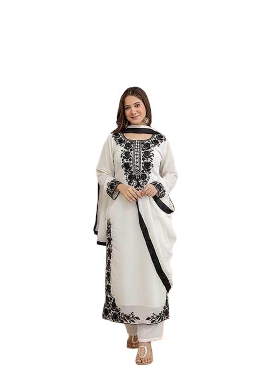 Women's Black Embroidered Kurta Set with Dupatta | Floral Embroidery | Ethnic Wear | Straight Kurta-image-19