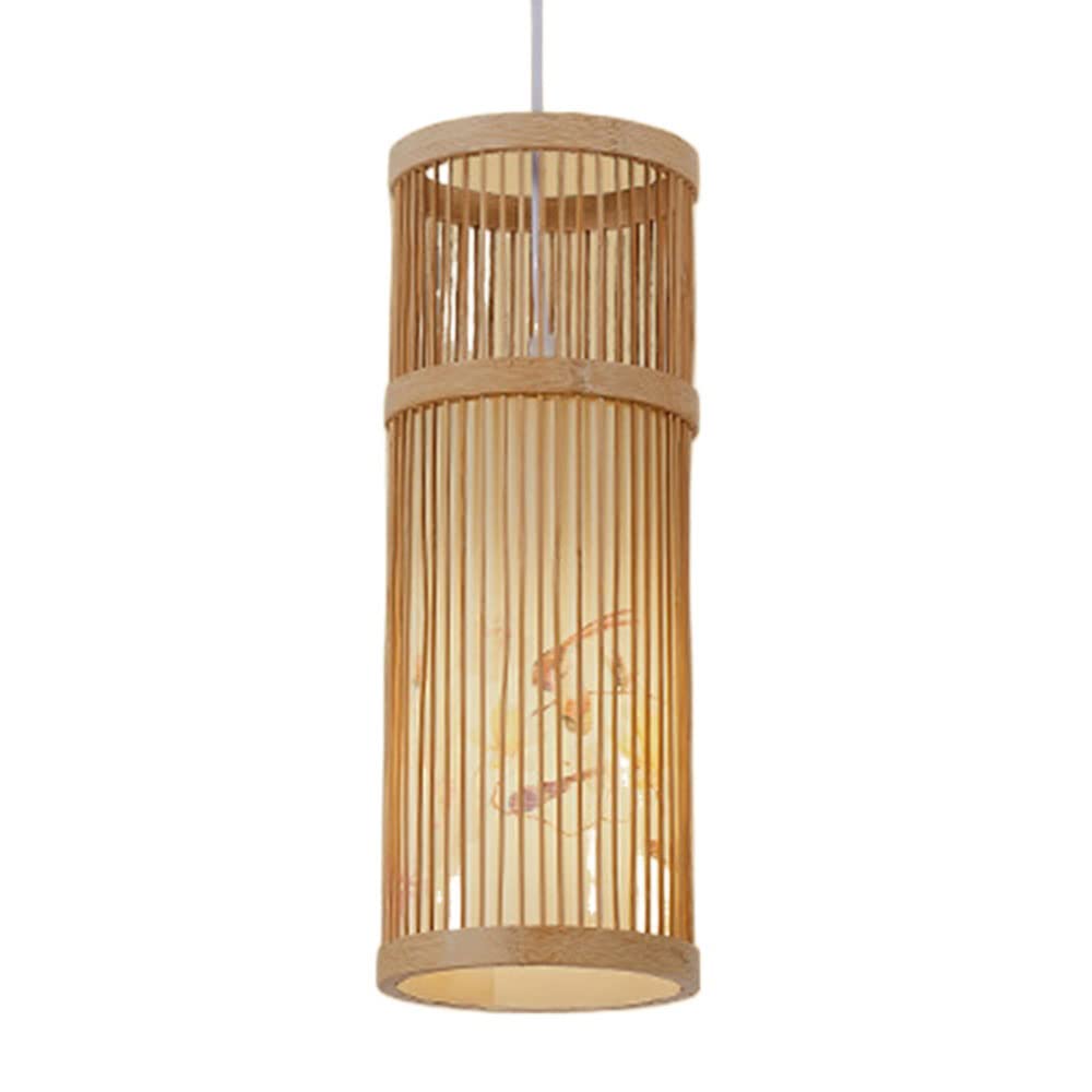 Lustre en bois pour salle à manger et salon style tissage de bambou