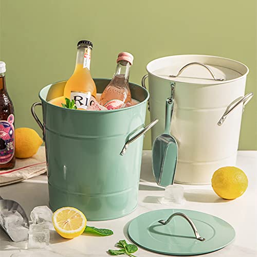 アイスペール ステンレス製 アイスバケット 氷入れ 復古風 アイスペール 溶けない ハンドル付き トングと蓋付き ボトル パーティー食器 ちやすい シャンパン ボトル パーティー食器 ウイスキー ビールなど 保冷用 プロ仕様 業務用 (グリーン)