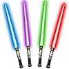 Paquete de 4 sables de luz con sonido FX (control de encendido y apagado) y mango retráctil completo, 4 colores LED con luz láser de espada para niños, adultos, niñas, niños, galaxia, luchadores, disfraz de Halloween, regalos de fiesta de Navidad