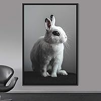 Framed Canvas Wall Art Bunny Animals Bedroom Expressive Multicolor Photography Rabbit Rustic - 16x24 inches