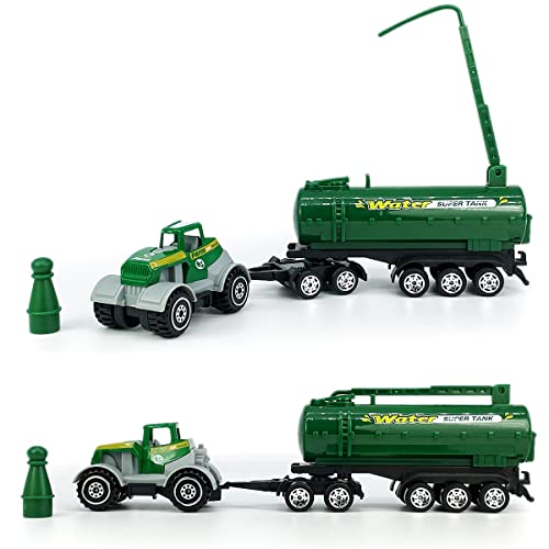 Kid's Farm Toys Tractor Trailer Trucks Vehicle Playset Grain Loader Forklift Pickup Tow Truck Towing Water Tank Log Transport, 12 Pieces Die Cast Farming Toy Vehicles Model Car, Boys Toy Gifts, Green #TOP2