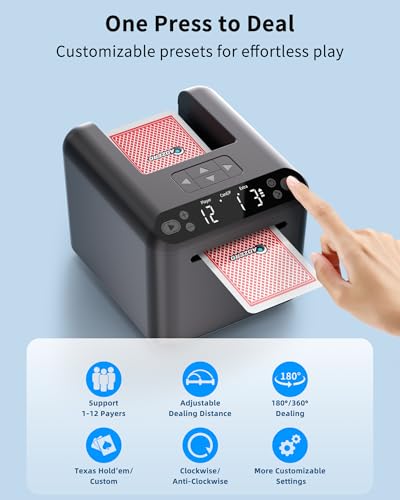 Image of Automatic Card Dealer Machine - Rechargeable for 1 /2 /3 Decks, 1-12 Players, Adjustable Dealing Distance, Quiet, 360 & 180 Rotation, Compatible with Poker, UNO, Bridge, Blackjack & More