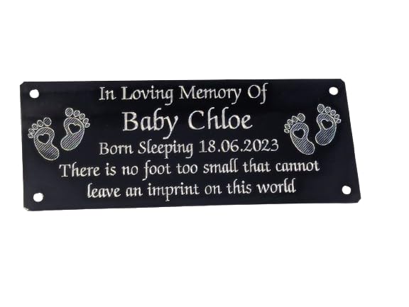 BABY MEMORIAL BENCH PLAQUE PERSONALISED GRAVE MARKER SIGN FOOTPRINTS WITH ANY WORDING 5"x2"