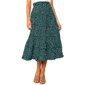 Oyamiki Women’s High Waisted Polka Dot Pleated Long Swing Skirts A Line Midi Skirt with Pockets Dressy Casual Trendy Summer