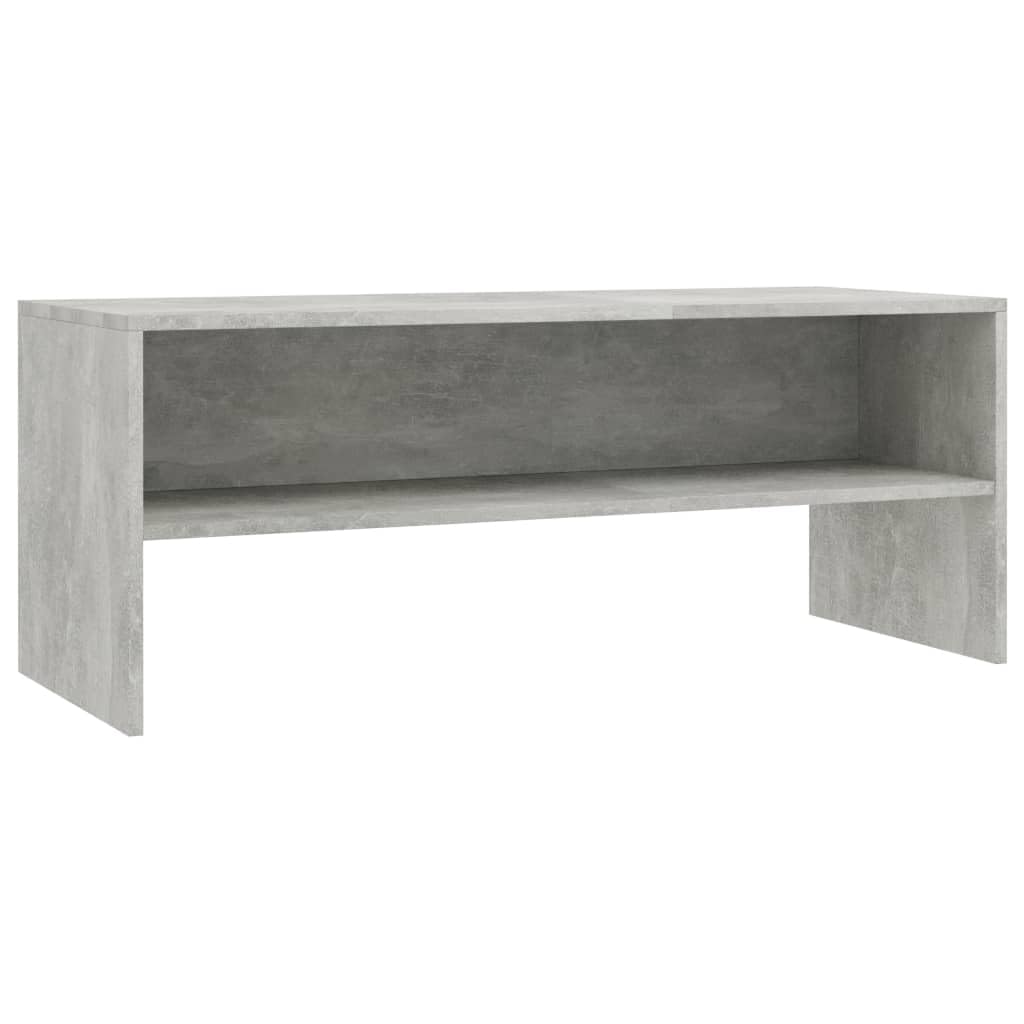Meuble TV bas gris béton 100 cm avec niche de rangement ouverte pour salon moderne