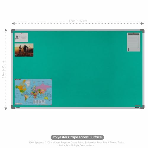 Image of Scholar Art Metis 3x5 Feet Fabric Pin Board for Home, Office & School | Vibrant & Versatile Crape Cloth + High Density Soft Board for Pinning Photos, Sticky Notes & Reminders (Emerald Green)