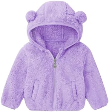 Girls Fuzzy Fleece Jacket Casual Full Zip Sherpa Coat Toddler Faux Fur Jackets Soft Outwear with Pockets