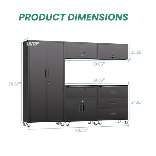 Image of Garage Cabinet System | Heavy Duty Steel All-in-One Modular Garage Cabinet Set for Ultimate Workshop Organization | Easy Assembly Garage Storage Cabinets & Tool Bench