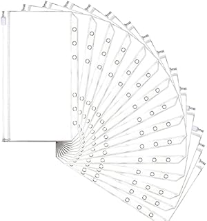 Cash Envelope, A6 Size 6 Holes Binder Pockets Plastic Binder Zipper Folders Waterproof Zipper Loose Leaf Bags, for A6 Size Notebooks Documents Cash Organizer Money Saving Binder Accessories (15pcs)