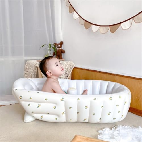 ポータブル ベビーバスタブ バスタブ 新生児用お風呂 折りたたみ式 子供用インフレータブルプール ベビーバスタブ 新生児から使用可能 浴槽 0〜3歳 収納簡単 省スペース ハンドポンプ付き 滑り止めストッパー付きハイバックレスト、軽量、家庭用ベビー用品 (