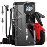 6000A Car Battery Booster Jump Starter with Air Compressor, 12V Car Battery Booster Pack for All Gas/12.0L Diesel Engines, Portable Car Jump Starters with 150PSI Tire Inflator, 800 lm Emergency Light
